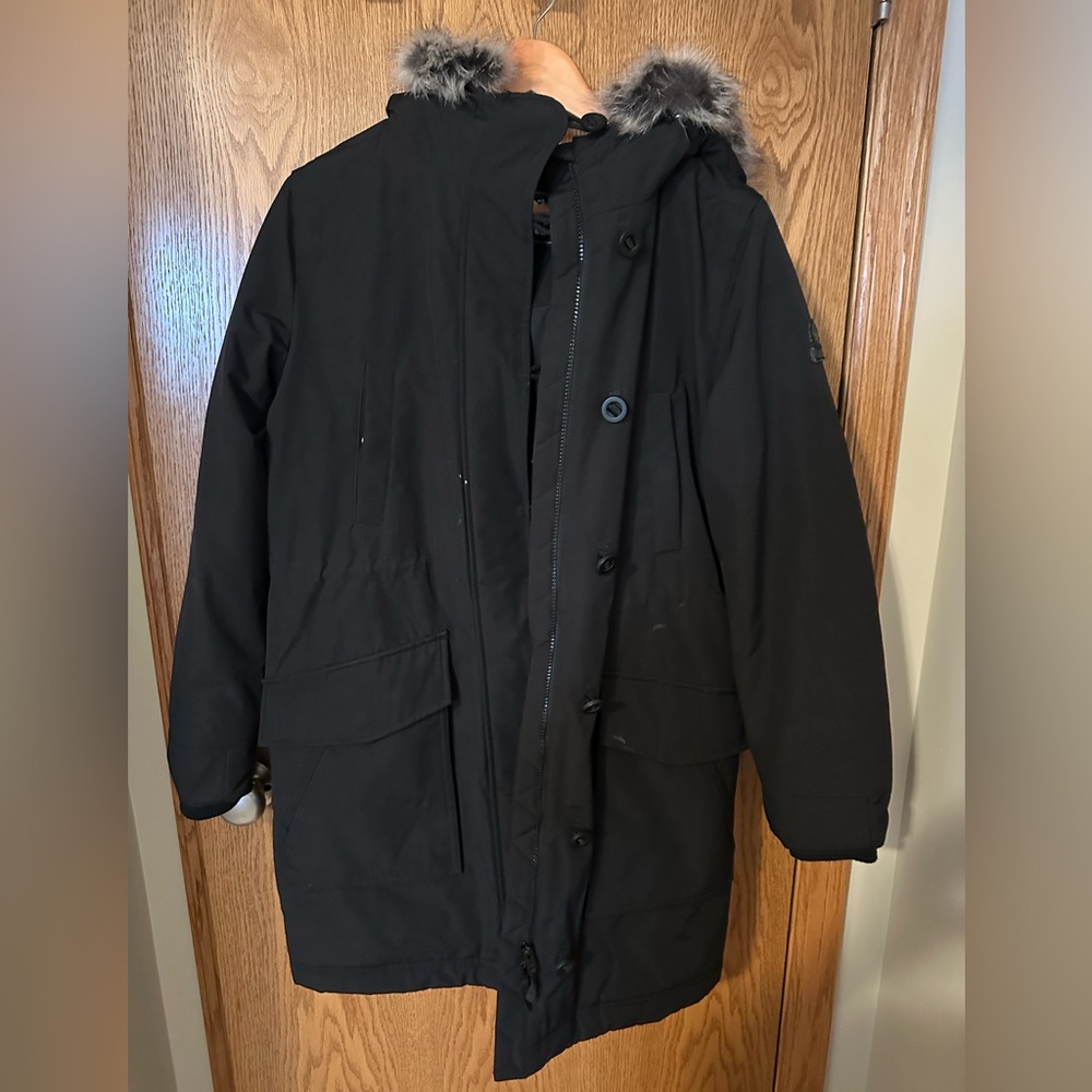 Roots Black Parka with Faux Fur Trim